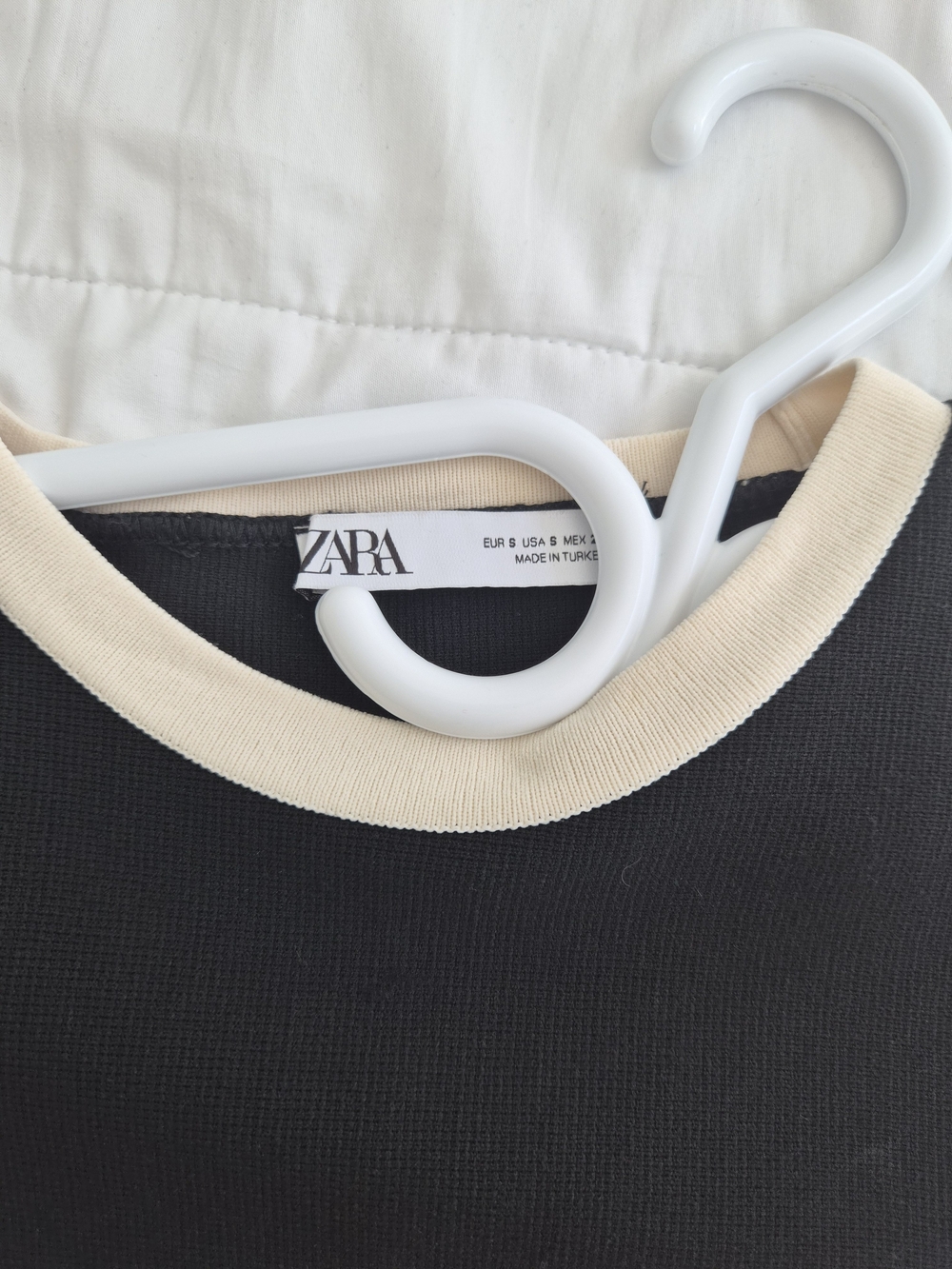 Zara Black Ribbed Top with Cream Trim